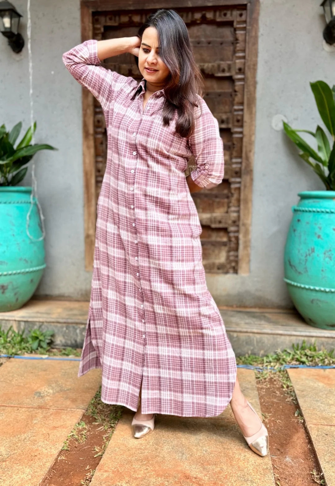 Wine Checkered Woolen Dress – Neelsonline Wine Checkered Woolen Dress – Neelsonline