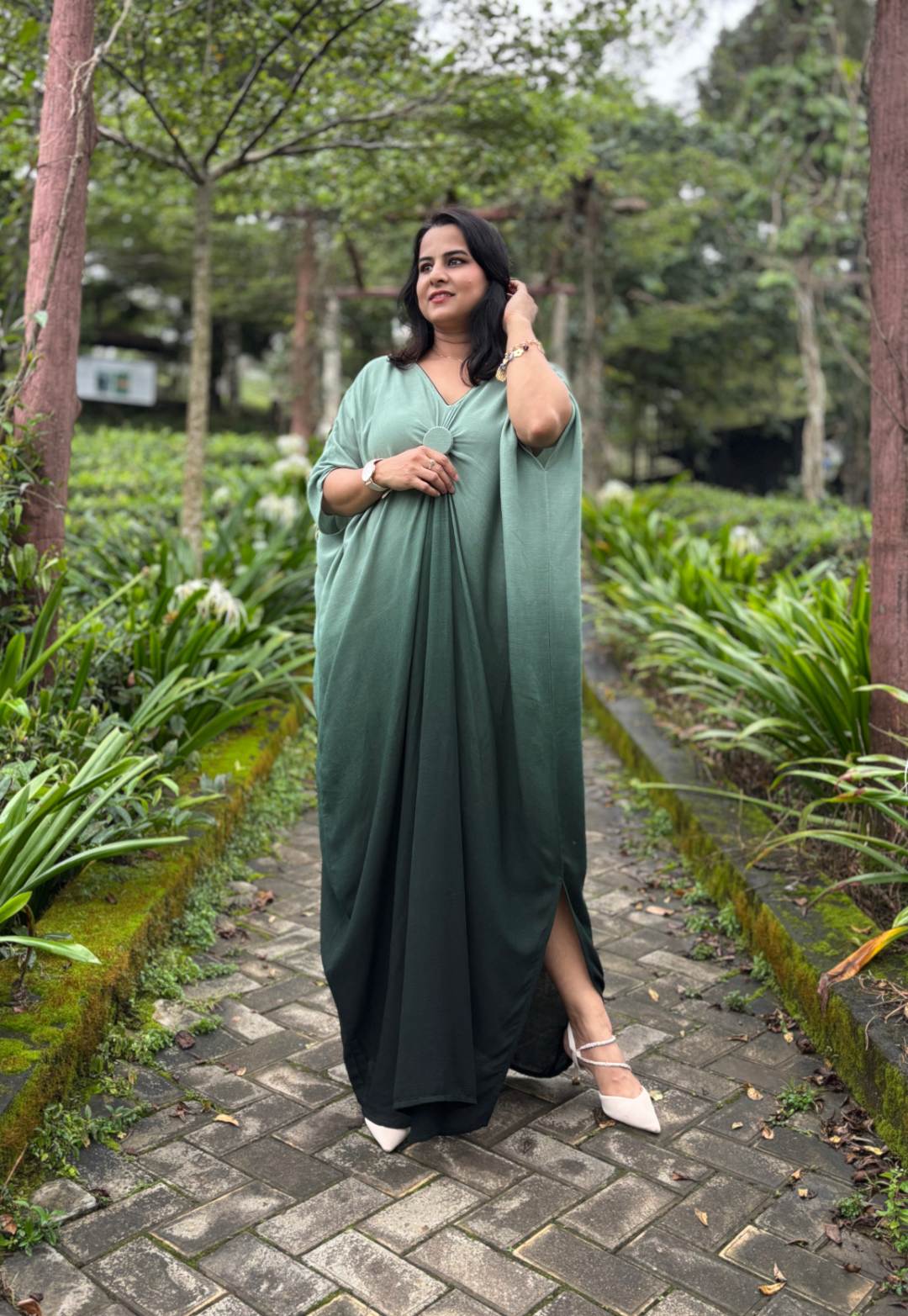 Bottle Green Ombre Kaftan Dress Gradient Maxi S6XL | Neelsonline Bottle Green Ombre Kaftan Dress Gradient Maxi S6XL | Neelsonline
