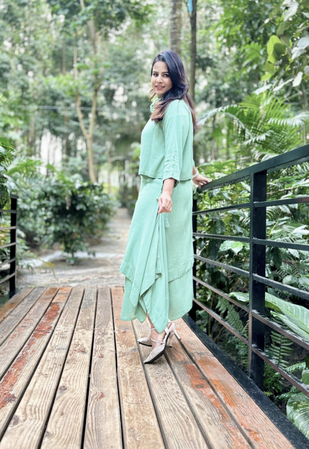 Sea Green Double Layered Dress – Neelsonline
