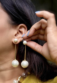 Pearl Drop Bar Earrings