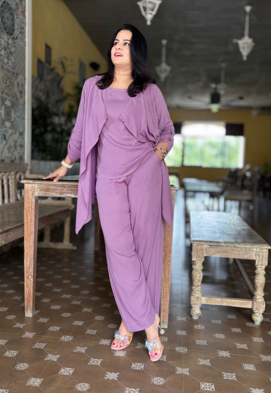 Lilac 3-Piece Co-ord Set with Shrug | Regular & Plus Size S–6XL