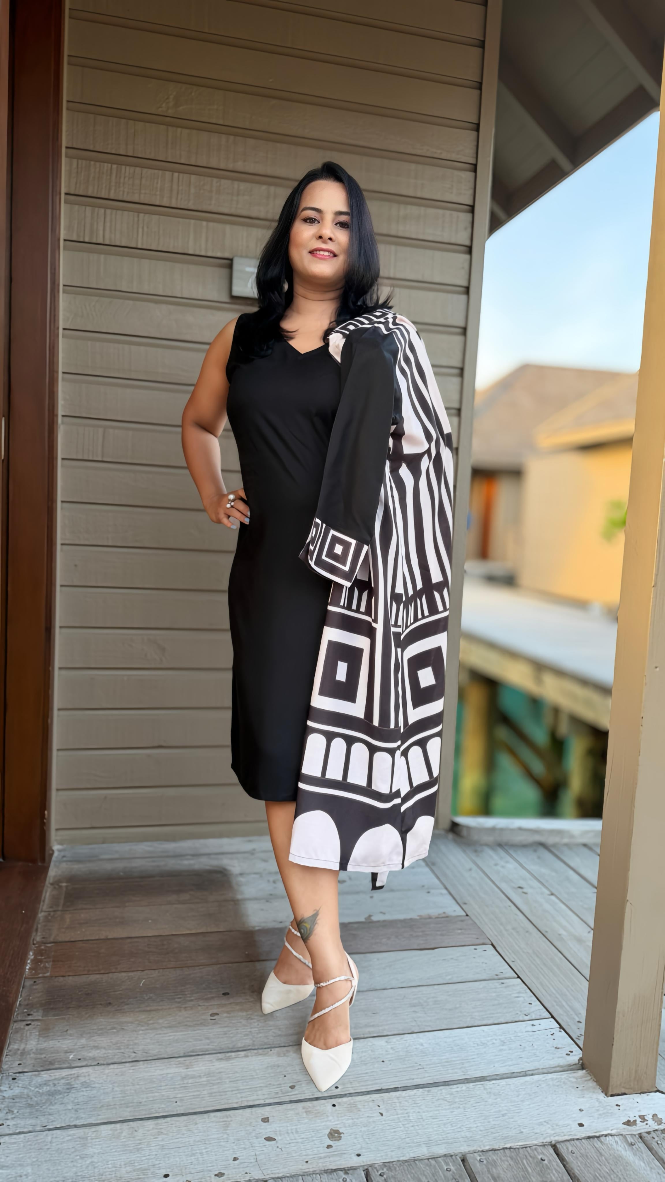 Black Geometric Double Layered Dress for Women | Neelsonline | XS