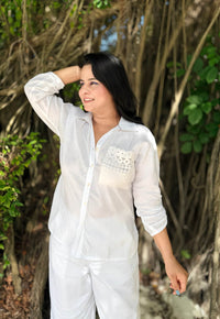 White Lace-Back Relaxed Shirt